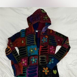 Colorful Patchwork Hoodie with Floral Design